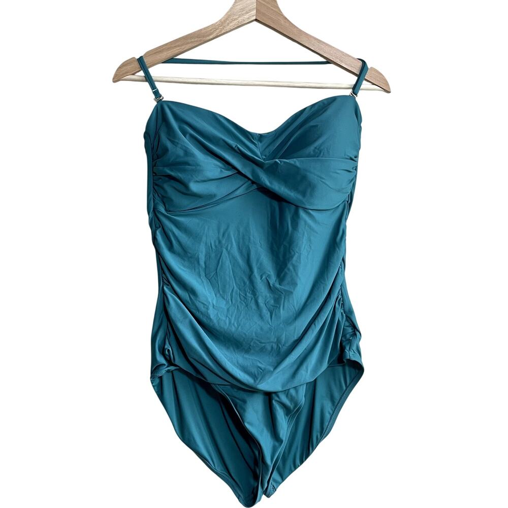 Anne Cole one piece turquoise swimsuit halter neck open back women's XXL nylon